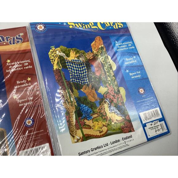 Set Of 3 SANTORO SWING CARDS- 3-D - Greeting Cards Fish Rocking Horse Cats - Picture 11 of 12